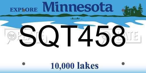 SQT458 Minnesota License Plate
