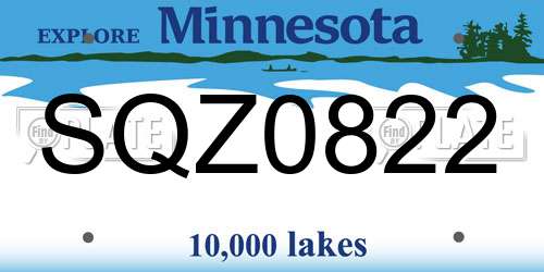 SQZ0822 Minnesota License Plate