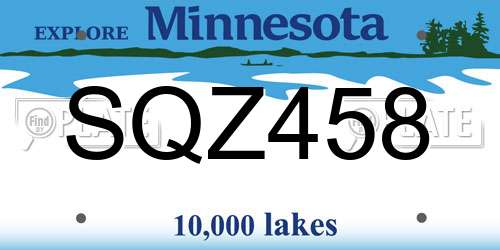 SQZ458 Minnesota License Plate