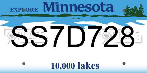 SS7D728 Minnesota License Plate