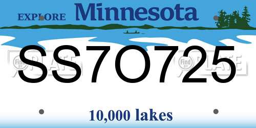 SS7O725 Minnesota License Plate