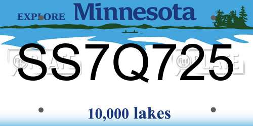 SS7Q725 Minnesota License Plate
