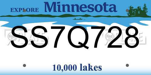 SS7Q728 Minnesota License Plate