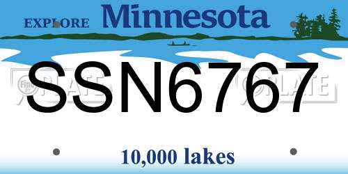 SSN6767 Minnesota License Plate