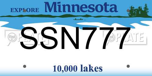 SSN777 Minnesota License Plate