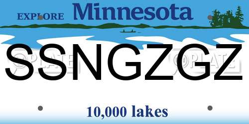 SSNGZGZ Minnesota License Plate