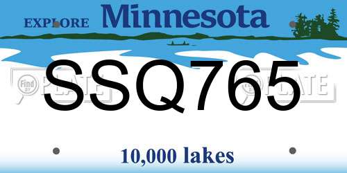 SSQ765 Minnesota License Plate