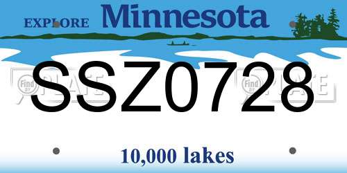 SSZ0728 Minnesota License Plate