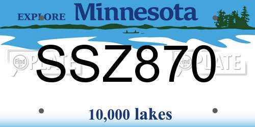 SSZ870 Minnesota License Plate