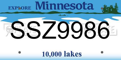 SSZ9986 Minnesota License Plate