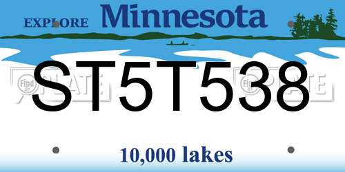 ST5T538 Minnesota License Plate