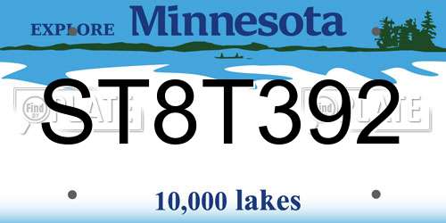 ST8T392 Minnesota License Plate