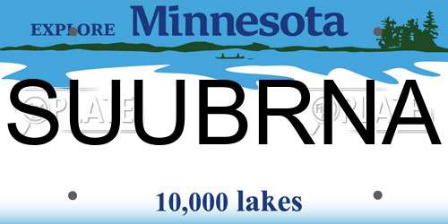 SUUBRNA Minnesota License Plate