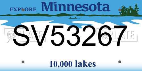 SV53267 Minnesota License Plate