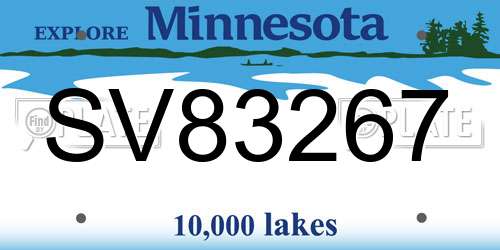 SV83267 Minnesota License Plate