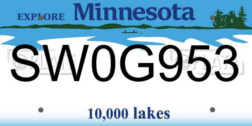 SW0G953 Minnesota License Plate