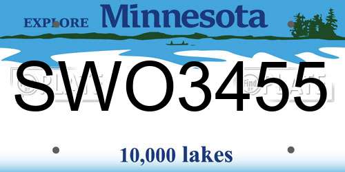 SWO3455 Minnesota License Plate