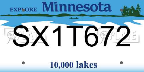 SX1T672 Minnesota License Plate