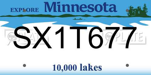 SX1T677 Minnesota License Plate