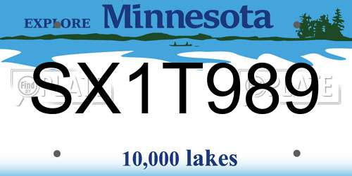 SX1T989 Minnesota License Plate