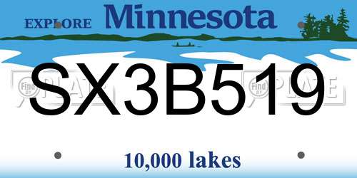 SX3B519 Minnesota License Plate