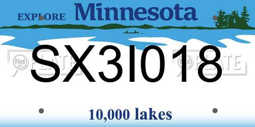 SX3I018 Minnesota License Plate