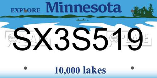 SX3S519 Minnesota License Plate