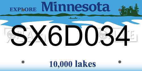 SX6D034 Minnesota License Plate