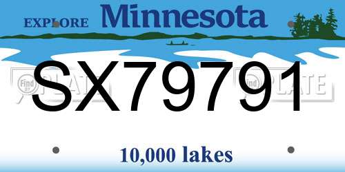 SX79791 Minnesota License Plate