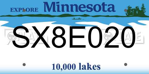 SX8E020 Minnesota License Plate