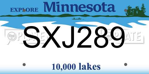 SXJ289 Minnesota License Plate