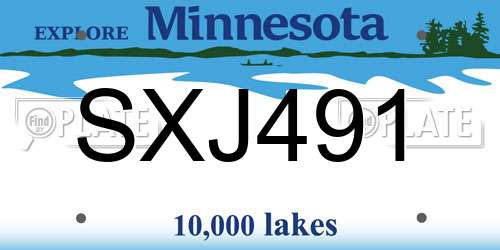 SXJ491 Minnesota License Plate