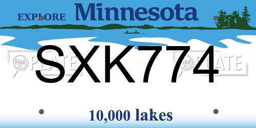 SXK774 Minnesota License Plate