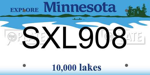 SXL908 Minnesota License Plate