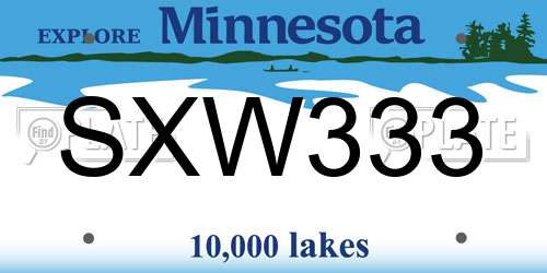 SXW333 Minnesota License Plate