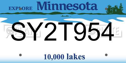SY2T954 Minnesota License Plate