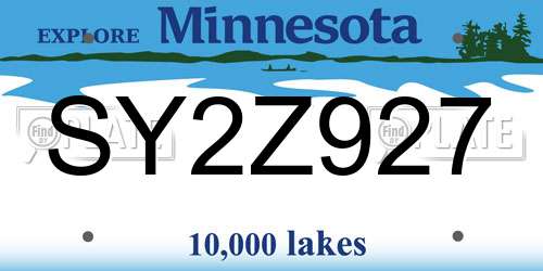SY2Z927 Minnesota License Plate