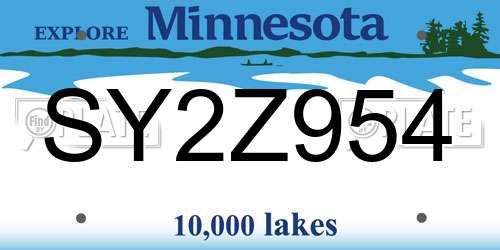 SY2Z954 Minnesota License Plate