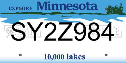 SY2Z984 Minnesota License Plate