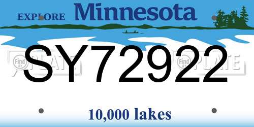 SY72922 Minnesota License Plate
