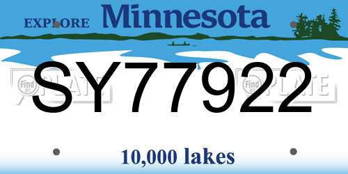 SY77922 Minnesota License Plate
