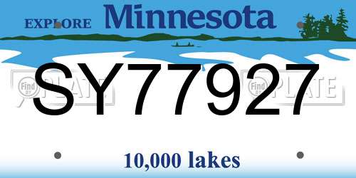 SY77927 Minnesota License Plate