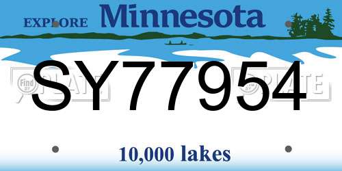 SY77954 Minnesota License Plate