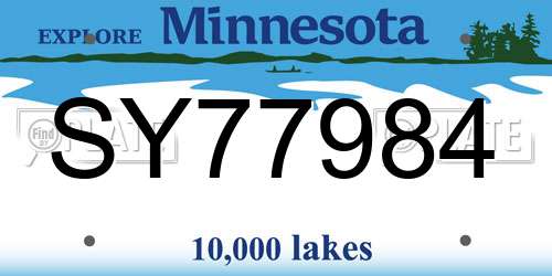 SY77984 Minnesota License Plate