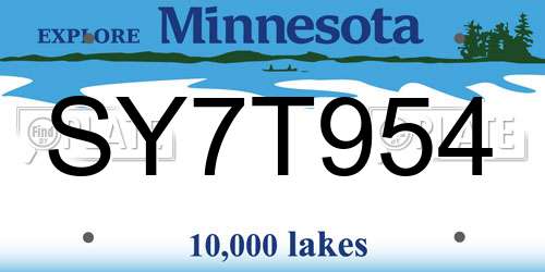 SY7T954 Minnesota License Plate