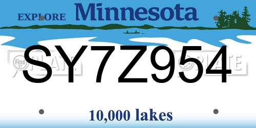 SY7Z954 Minnesota License Plate