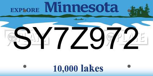SY7Z972 Minnesota License Plate