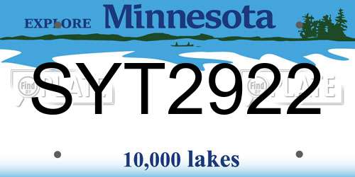 SYT2922 Minnesota License Plate