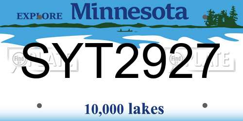 SYT2927 Minnesota License Plate