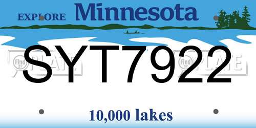 SYT7922 Minnesota License Plate